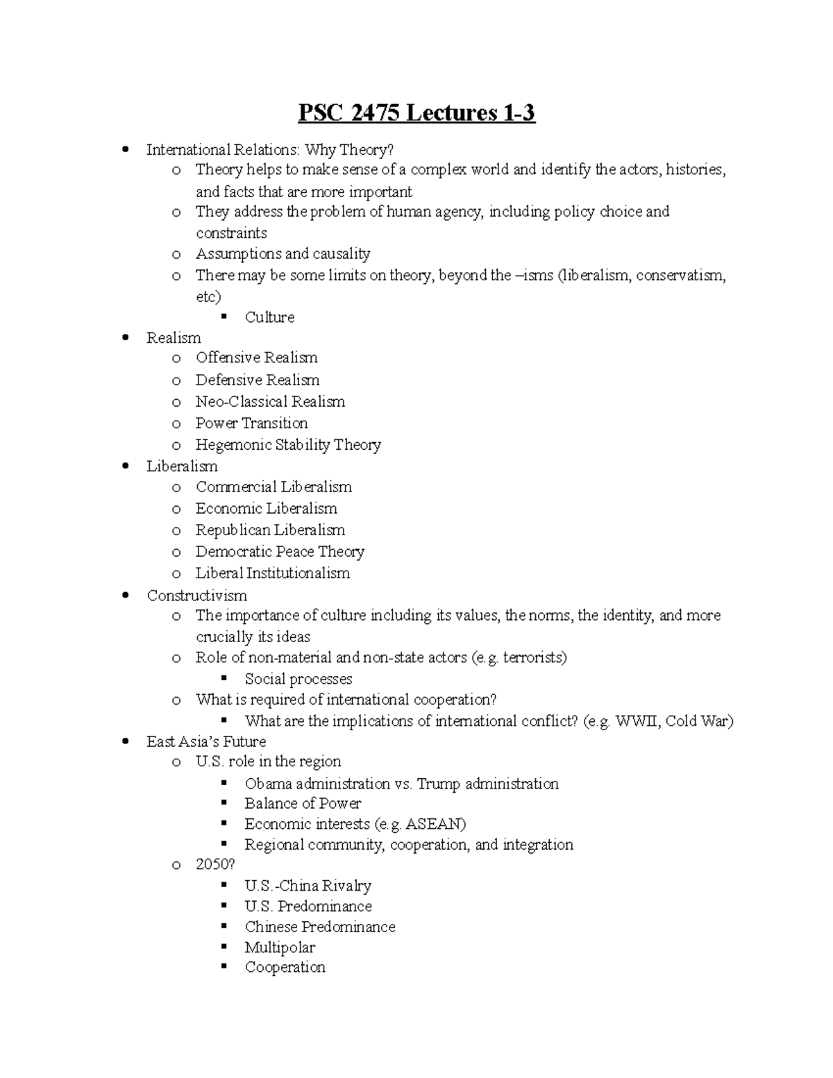 Lectures 123 - Lecture notes 1-3 International Relations Of East Asia ...