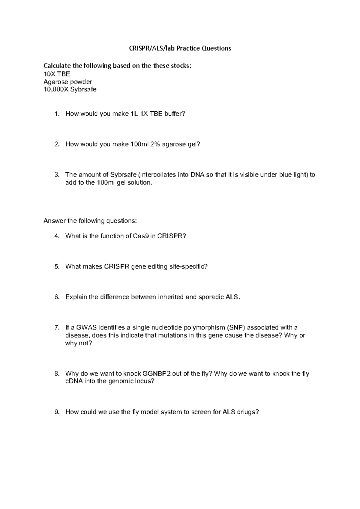 Crispr Practice Questions - CRISPR/ALS/lab Practice Questions Calculate ...