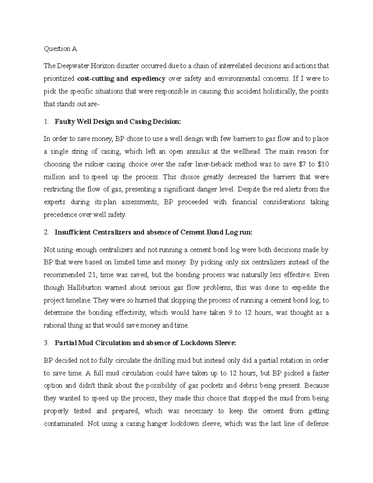 BP and deepwater horizon case Question A The Deepwater Horizon