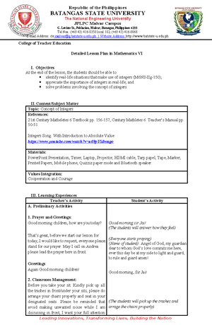Multigrade- Classes-DLP ( Groupings) - Lungsod ng Batangas Colegio ng ...
