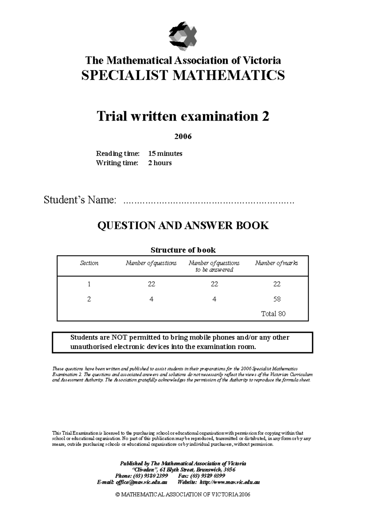 SM Exam 2 v1 - Specalist Maths Exam 2 - SPECIALIST MATHEMATICS Trial ...