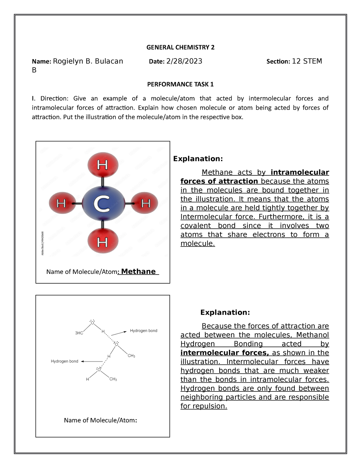 PT 1 CHEM 2 - Thank You - GENERAL CHEMISTRY 2 Name: Rogielyn B. Bulacan ...