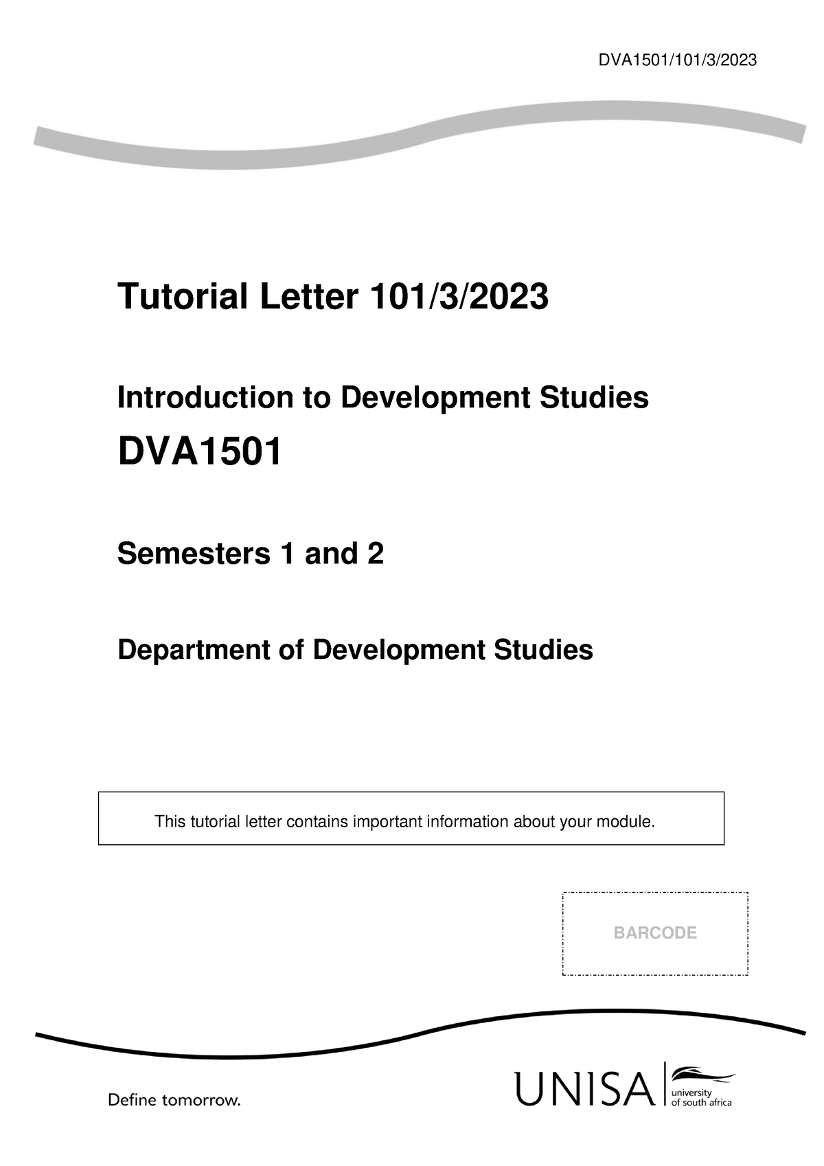 101 2023 3 B - DVA1501/101/3/ Tutorial Letter 101/3/ Introduction To ...