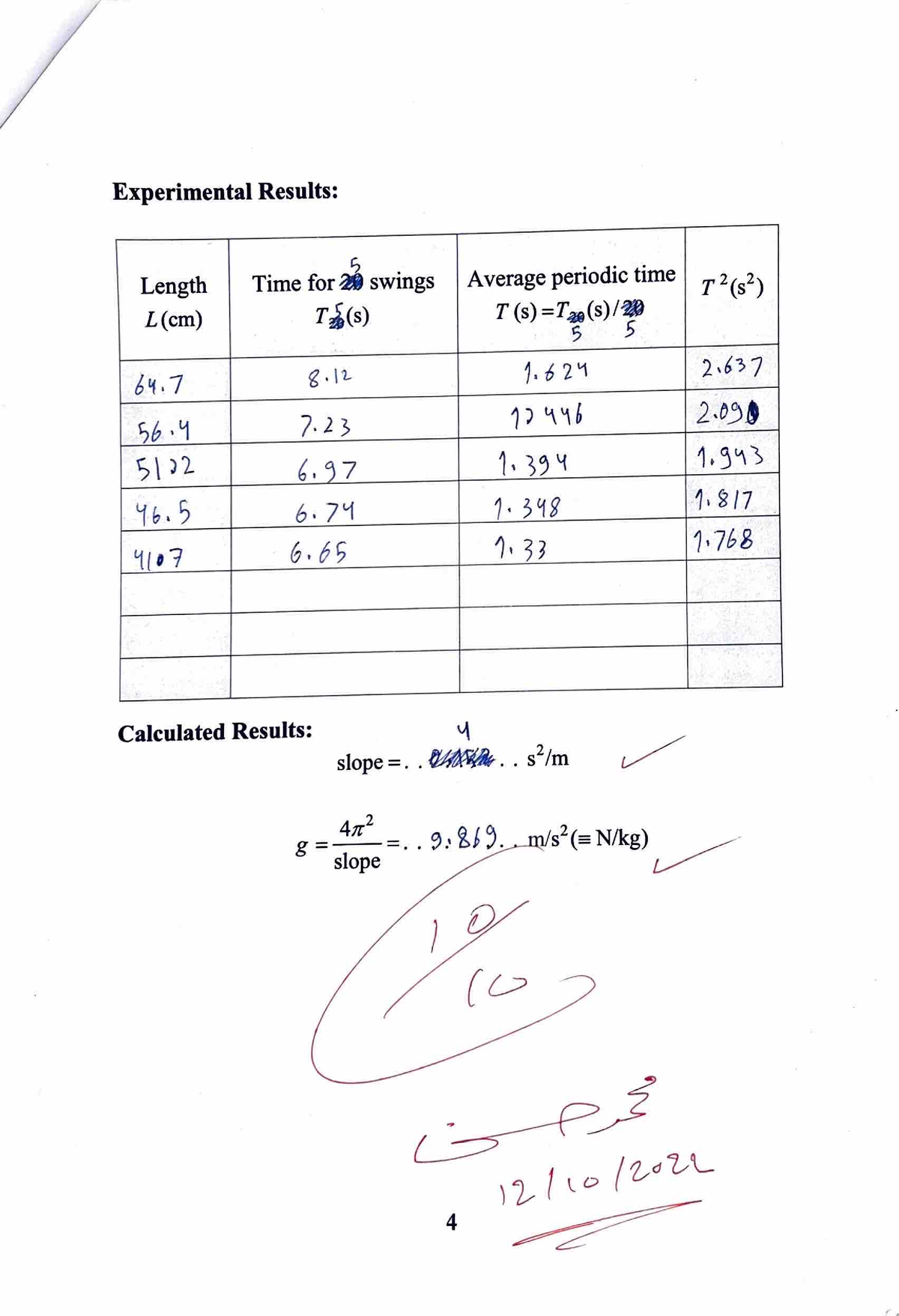 experiment to determine gravitational acceleration