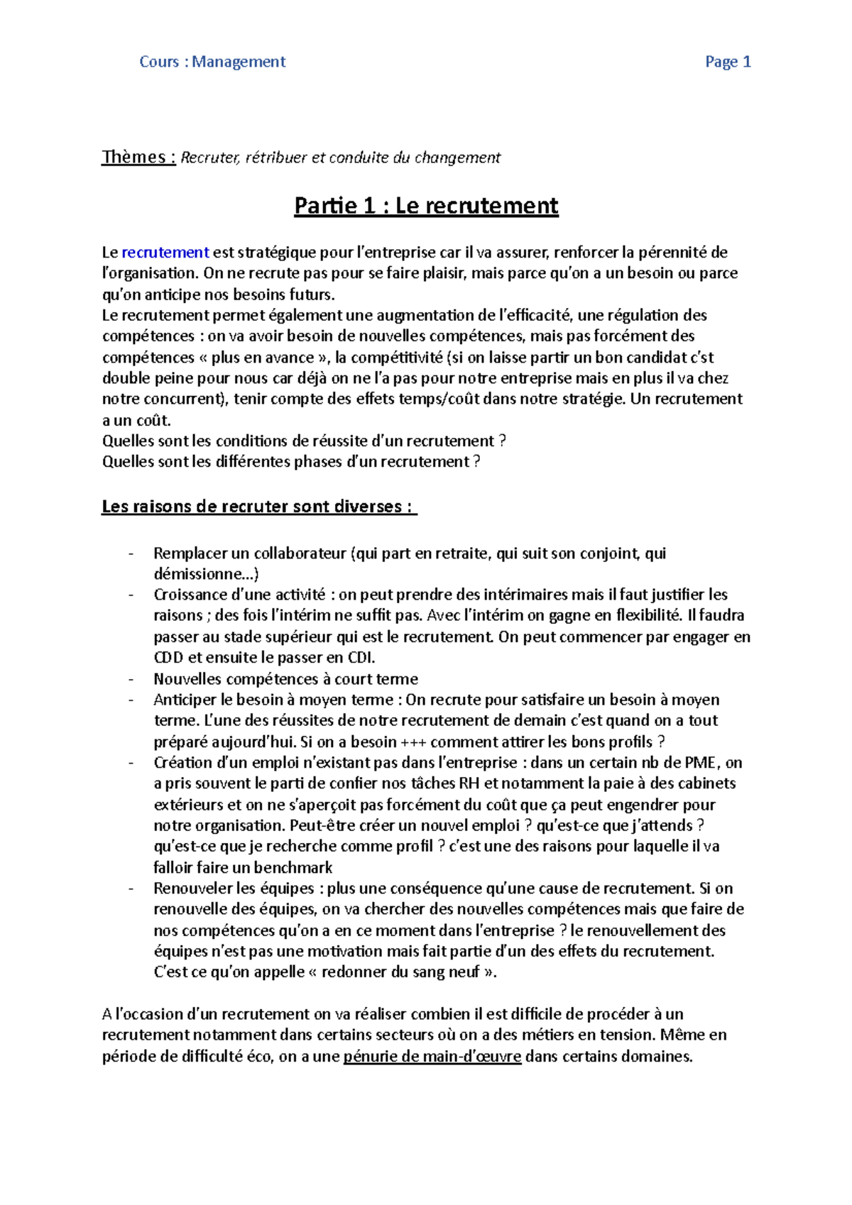 Management Des Organisations Th mes Recruter R tribuer Et Conduite