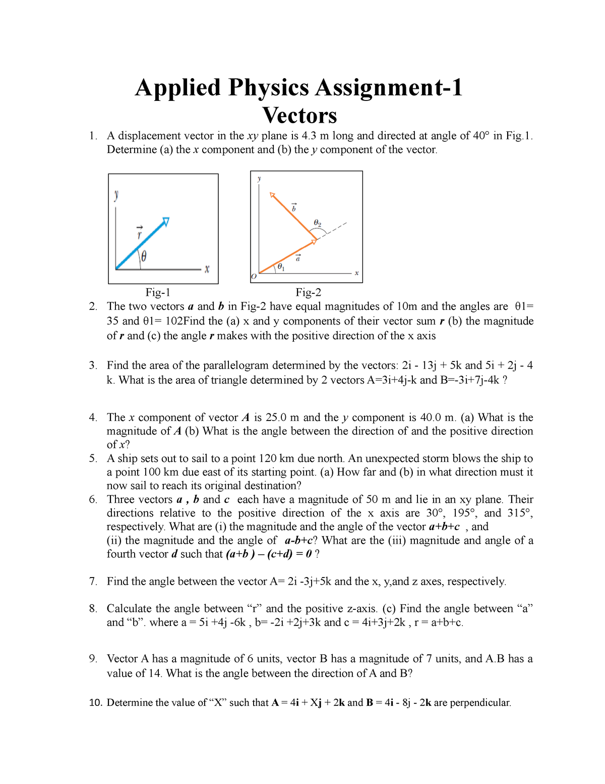 vectors assignment physics