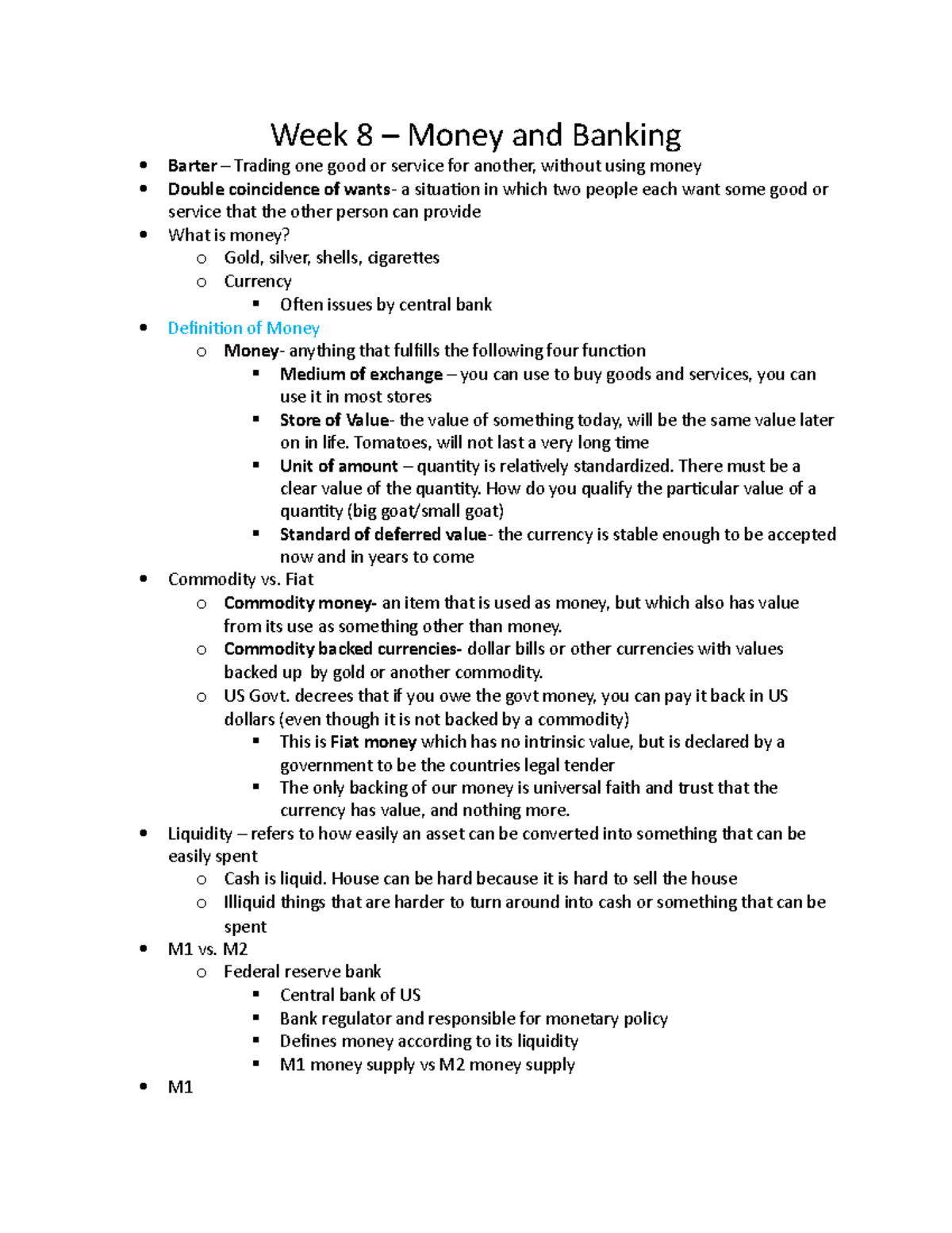 Week 9 - Money and Banking - Week 8 – Money and Banking Barter ...