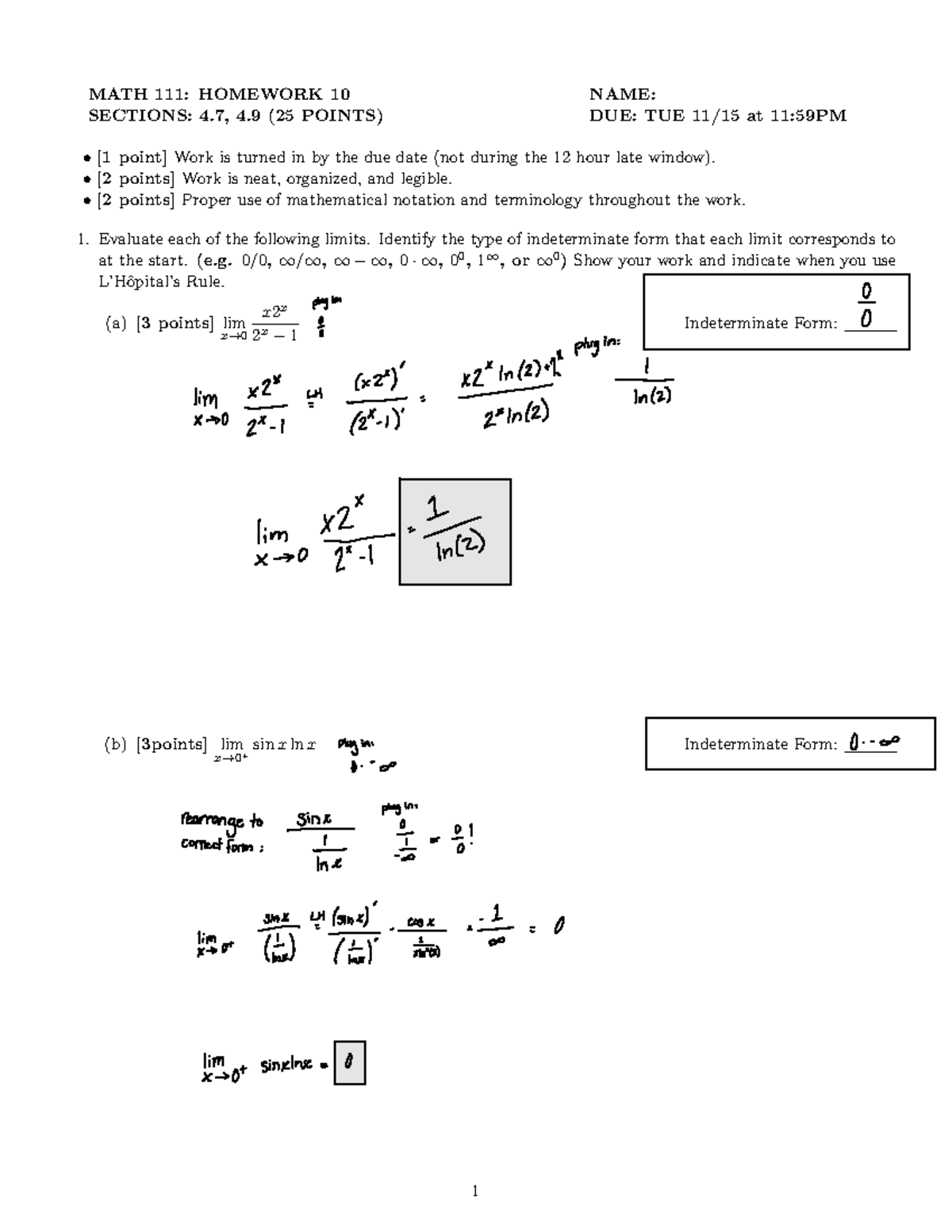 Calc 1 Sections 4.7 and 4.9 Problems - MATH 111: HOMEWORK 10 NAME ...