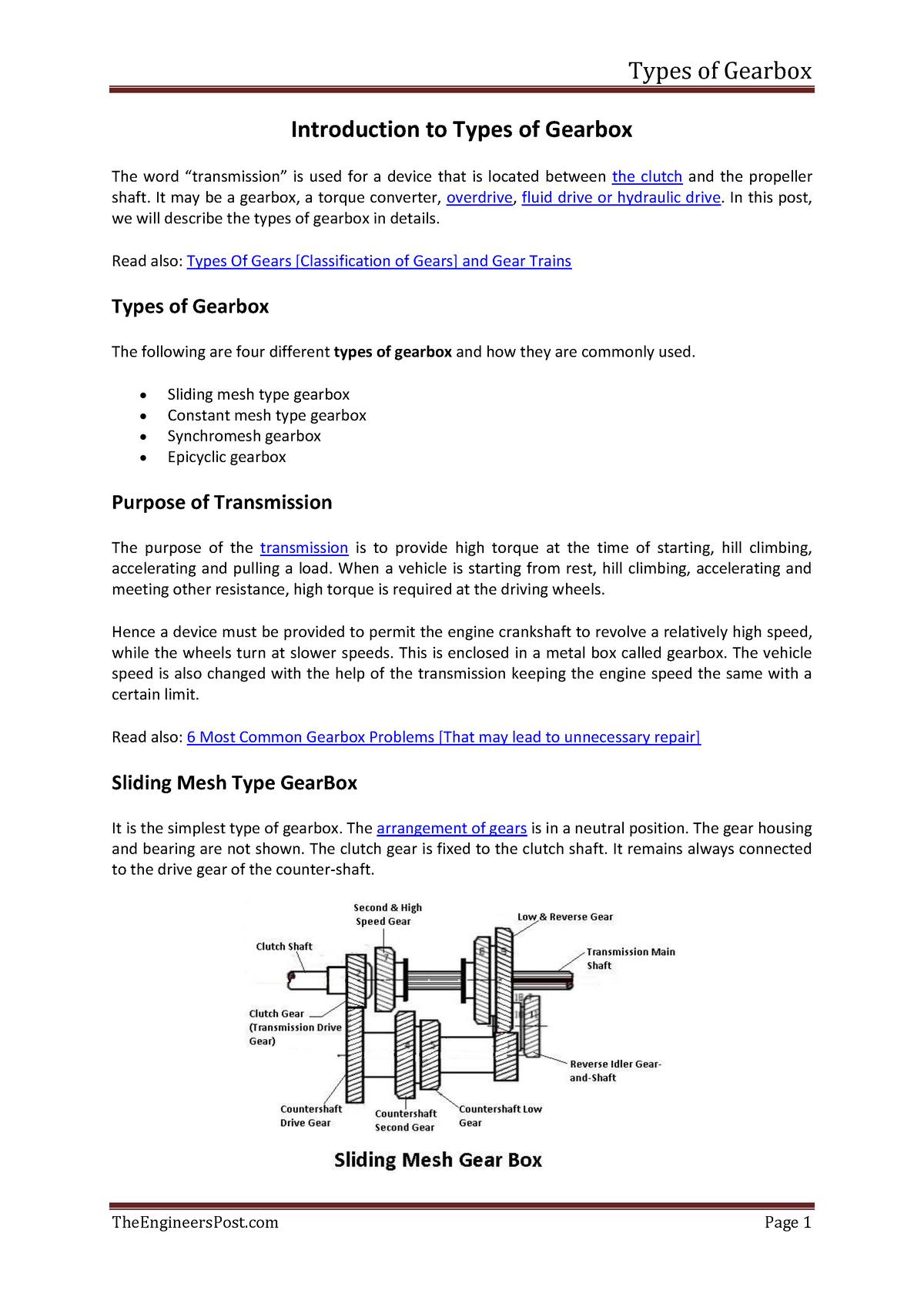 Types of Gearbox - V tech notes - Introduction to Types of Gearbox