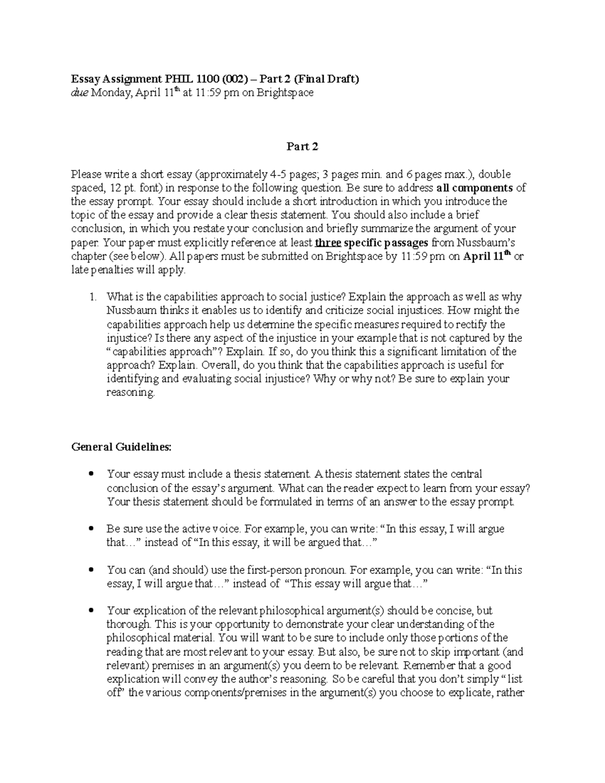 Essay Assignment PHIL 1100 Part2 - PHIL 1100 - Langara - Studocu
