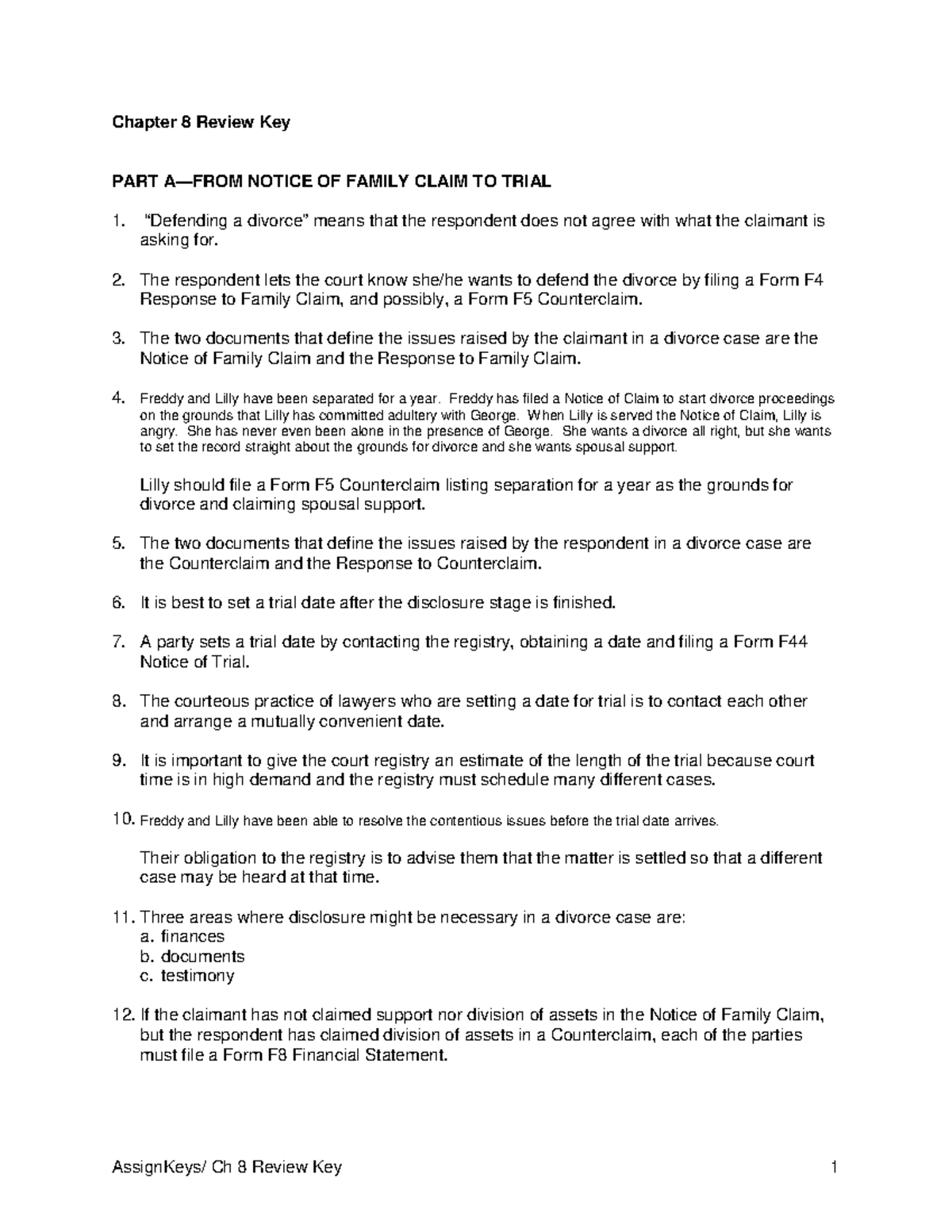 Chapter 8 Review Key - Summary Legal Office Procedures - Family Law ...