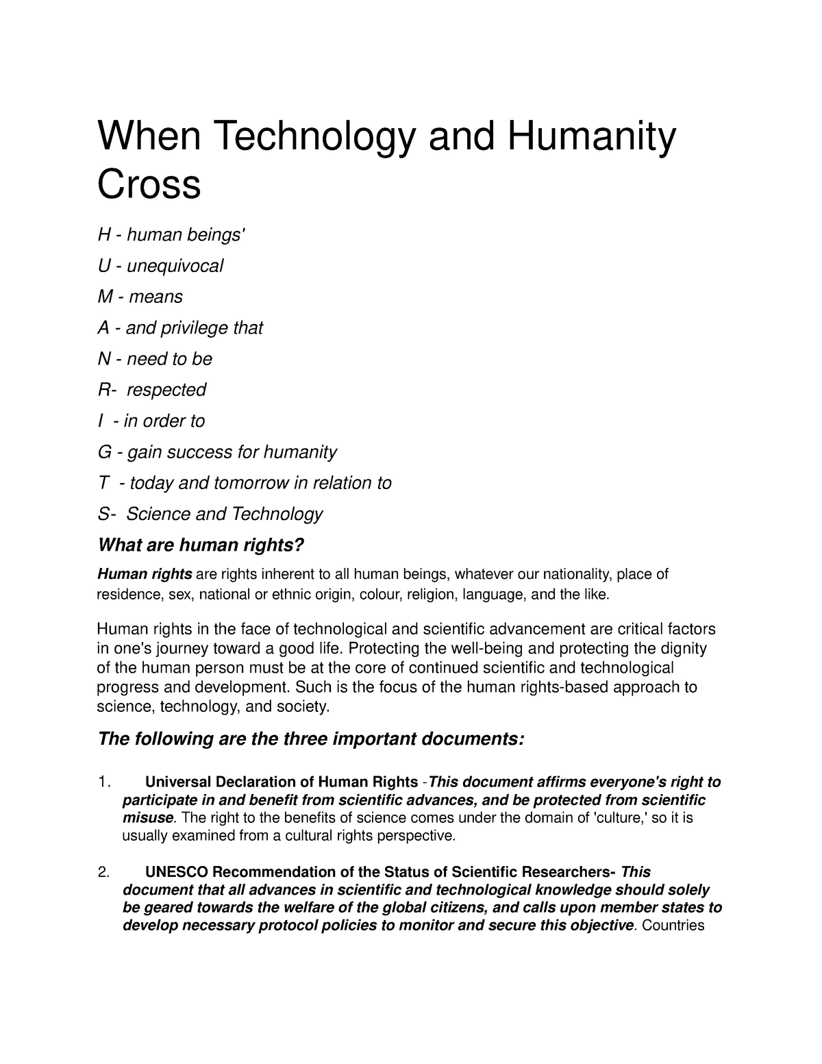 essay on humanity and technology