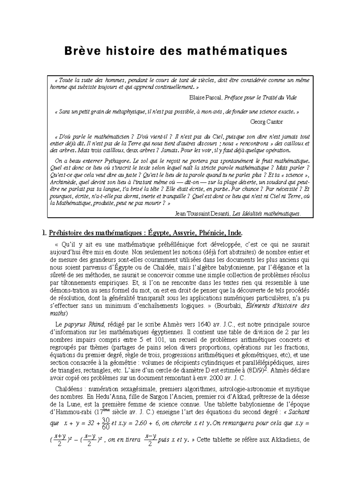 Histoire math - Brève histoire des mathématiques « Toute la suite des ...