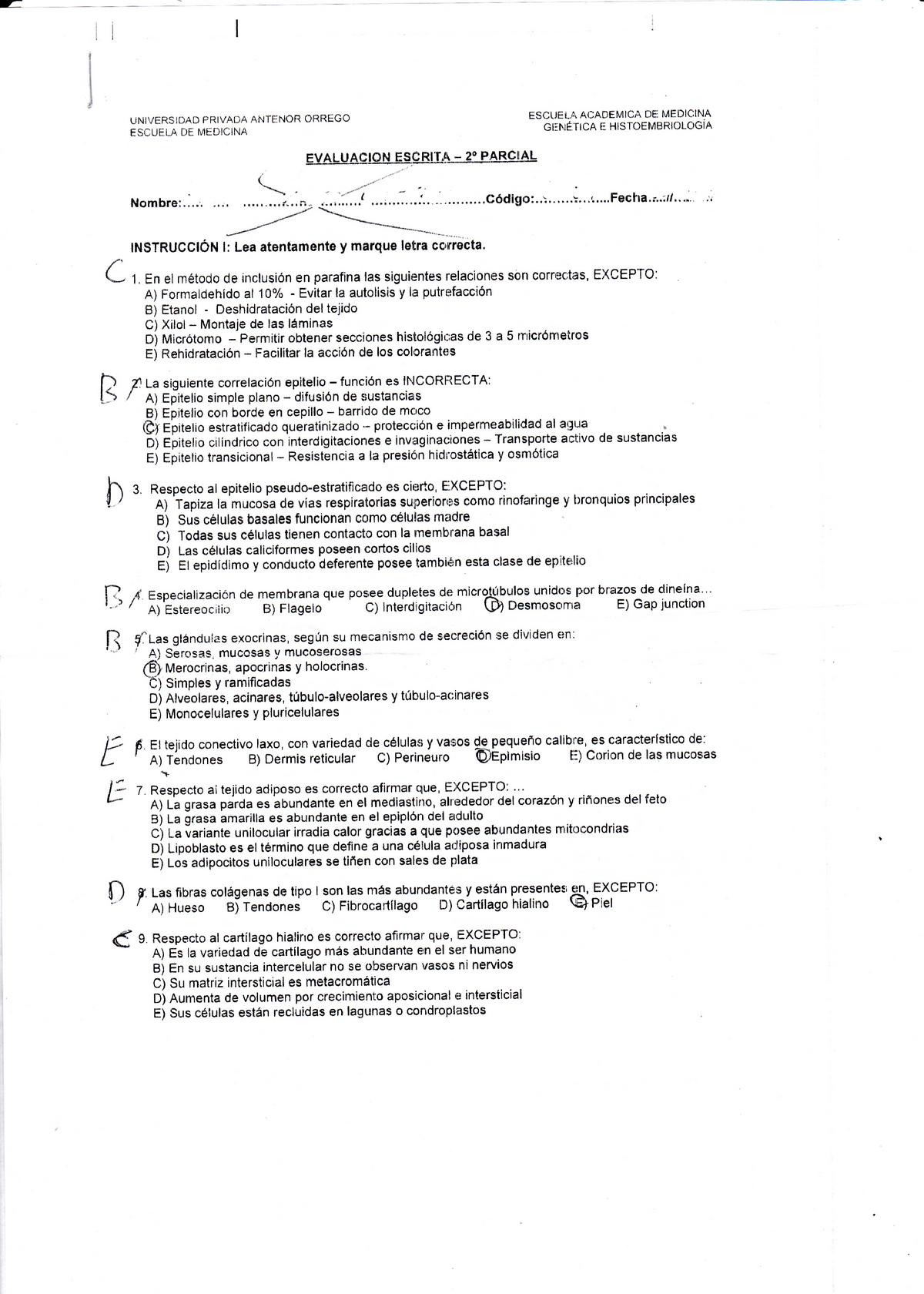 EXAMEN HISTOLOGIA - Histología Humana - Studocu