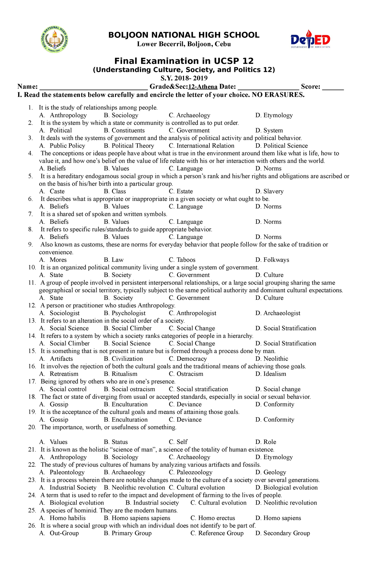 final-exam-on-understanding-culture-soci-boljoon-national-high-school