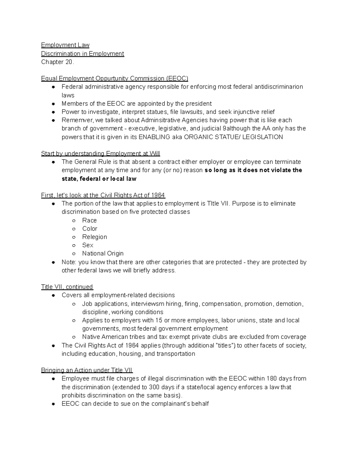 Employment Law - Employment Law Discrimination in Employment Chapter 20 ...