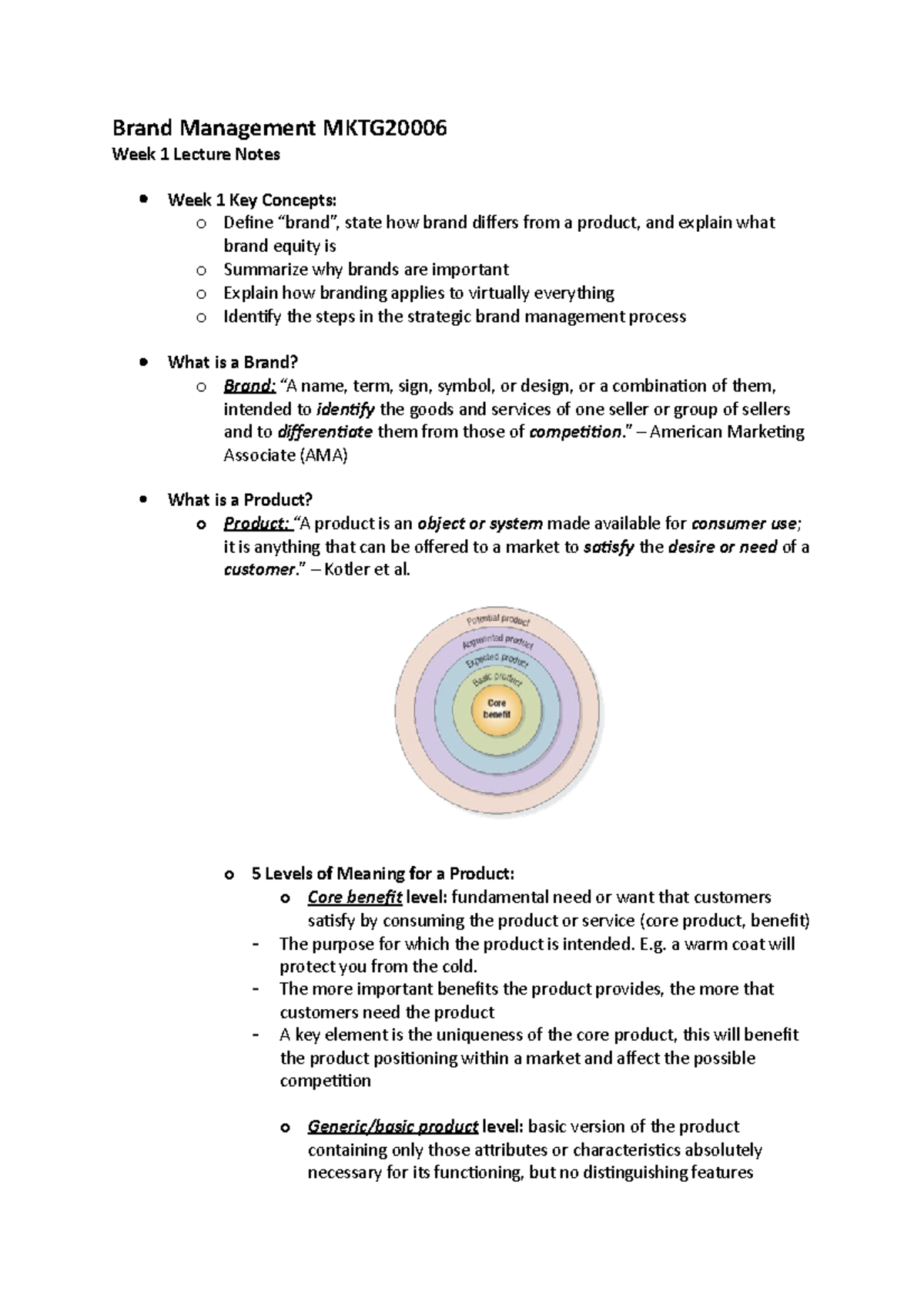 MKTG2000 6 week 1 lecture - Brand Management MKTG Week 1 Lecture Notes ...