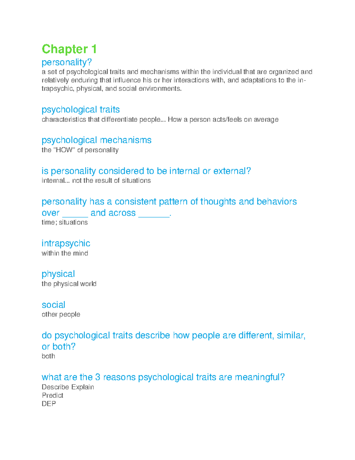 Chapter 1-3 - Lecture notes 1-3 - Chapt er1 per sonal i t y ? asetofps ...
