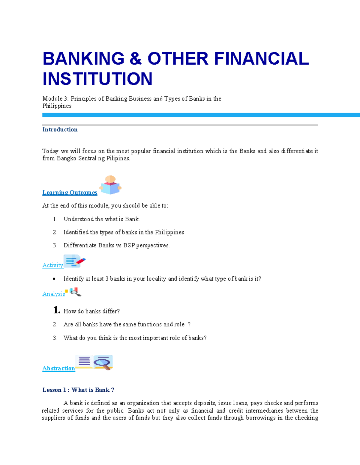 Module 3 BAFI BANKING & OTHER FINANCIAL INSTITUTION Module 3