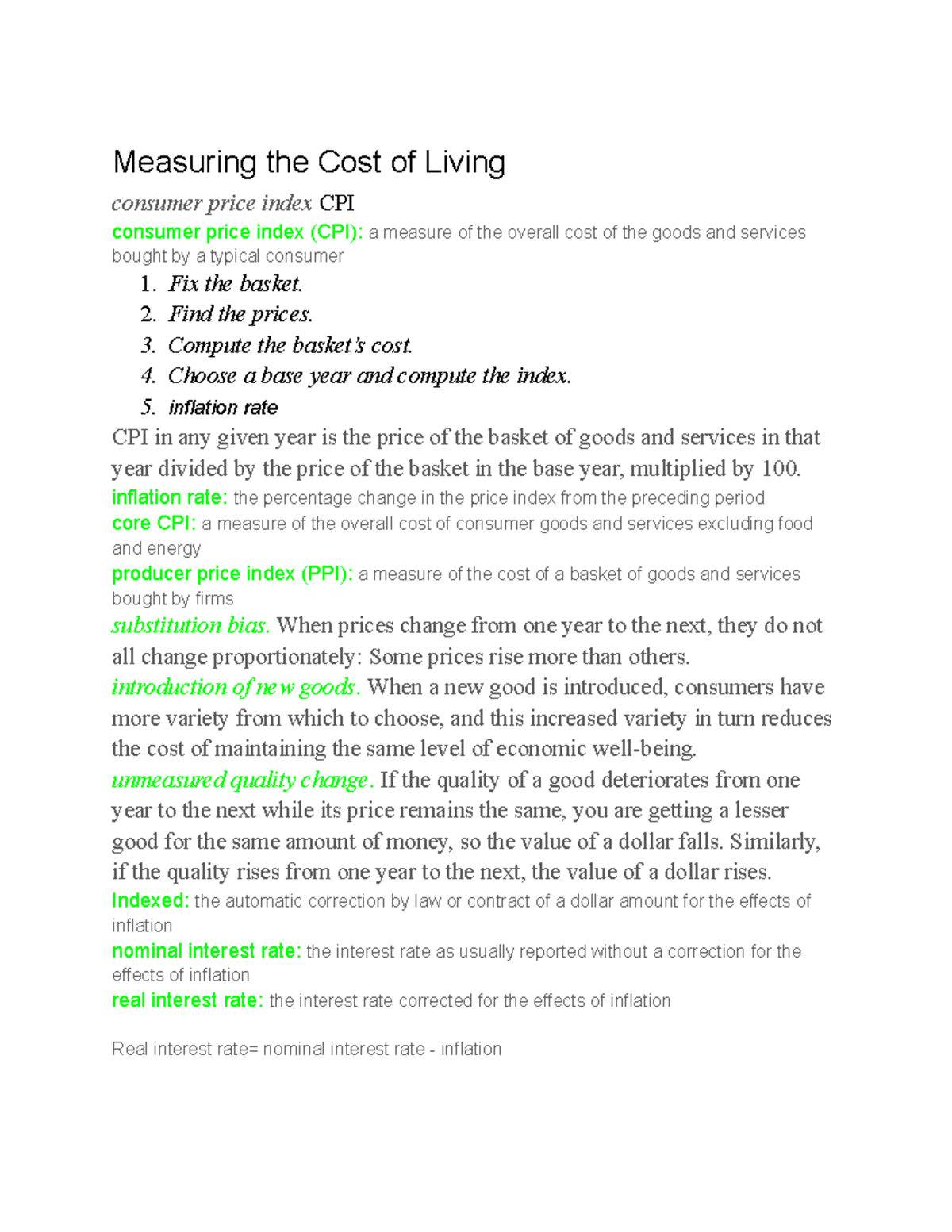 Chapter 11 - Measuring the Cost of Living consumer price index CPI ...