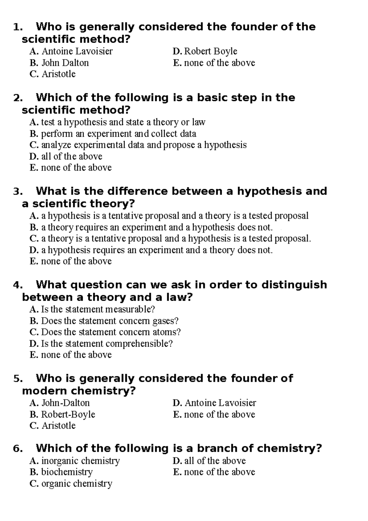 CHEM EXAM 1 - EXAM #1 - 1. Who Is Generally Considered The Founder Of ...