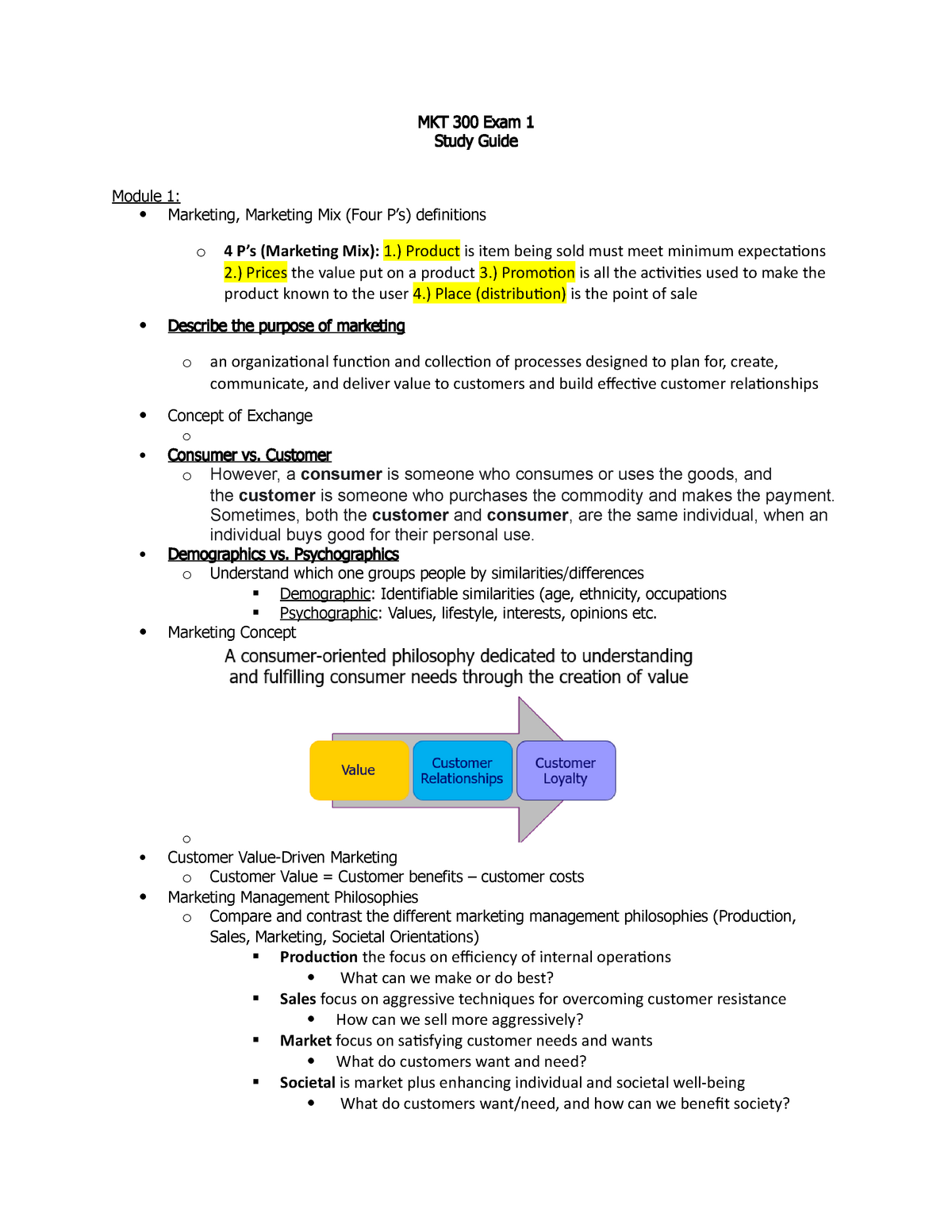 Study Guide Exam 1 - Exam 1 MKT 300 - MKT 300 Exam 1 Study Guide Module ...