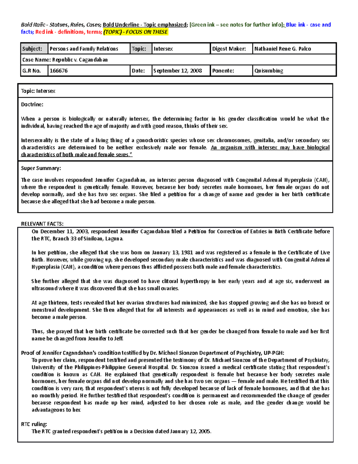 Palco Republic v. Cagandahan - Bold Italic - Statues, Rules, Cases ...