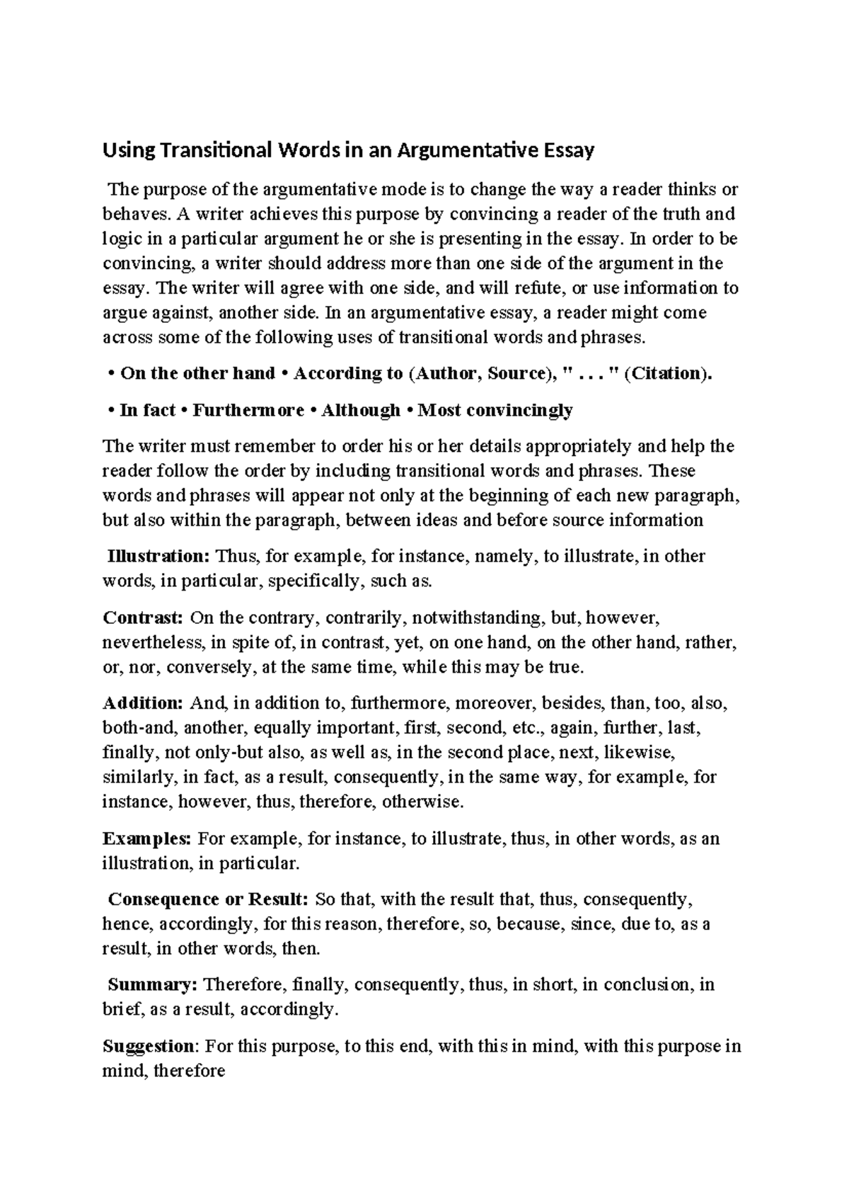 Transition words for introducing counterarguments - Using Transitional ...
