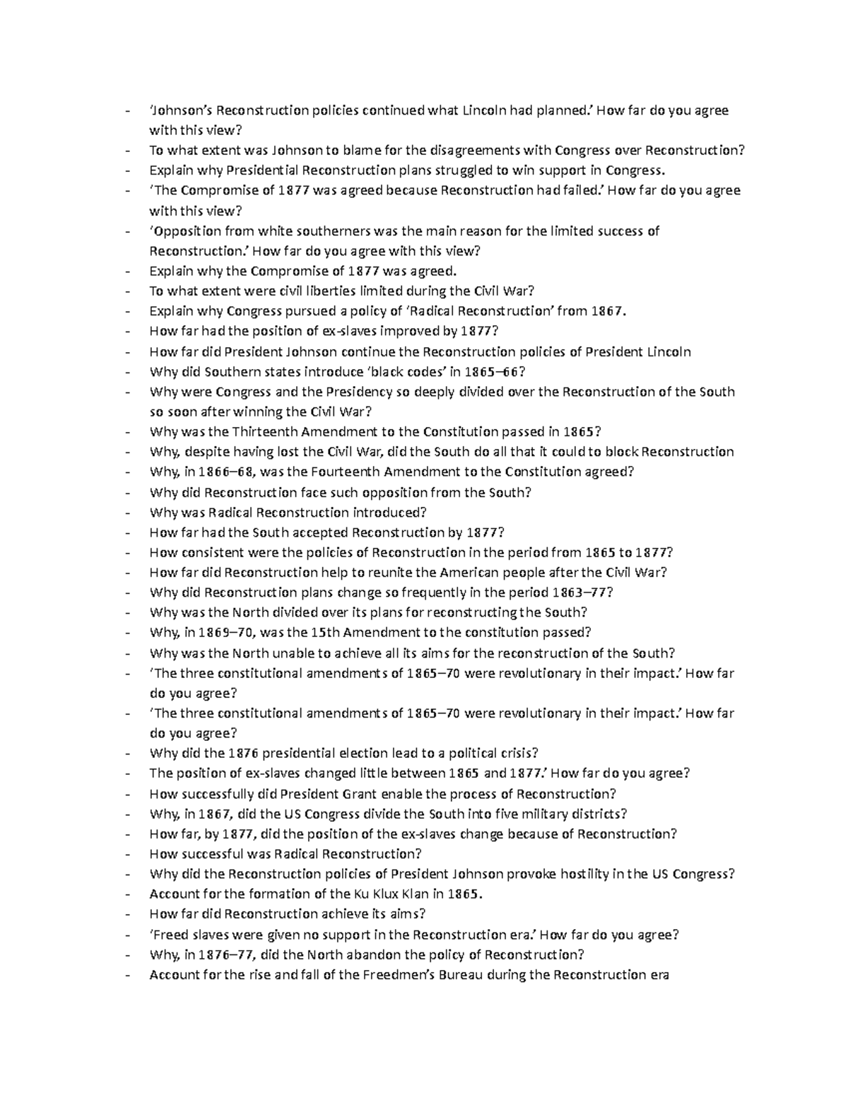 Reconstruction Questions 23 - ‘Johnson’s Reconstruction policies ...