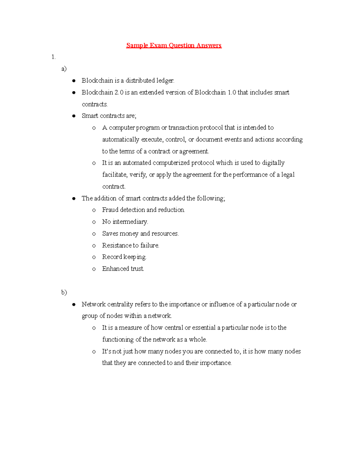 Sample Short Answers.docx Sample Exam Question Answers 1. a