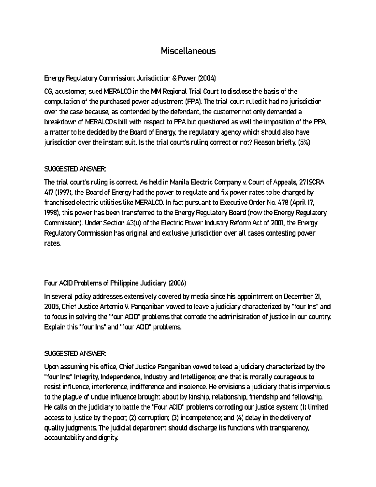 Miscellaneous Miscellaneous Energy Regulatory Commission