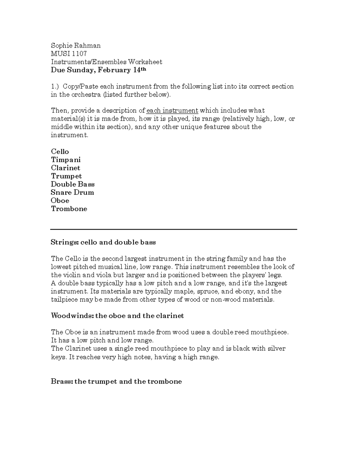 LM 2 Instruments Worksheet-sophie Rahman - Sophie Rahman MUSI 1107 ...