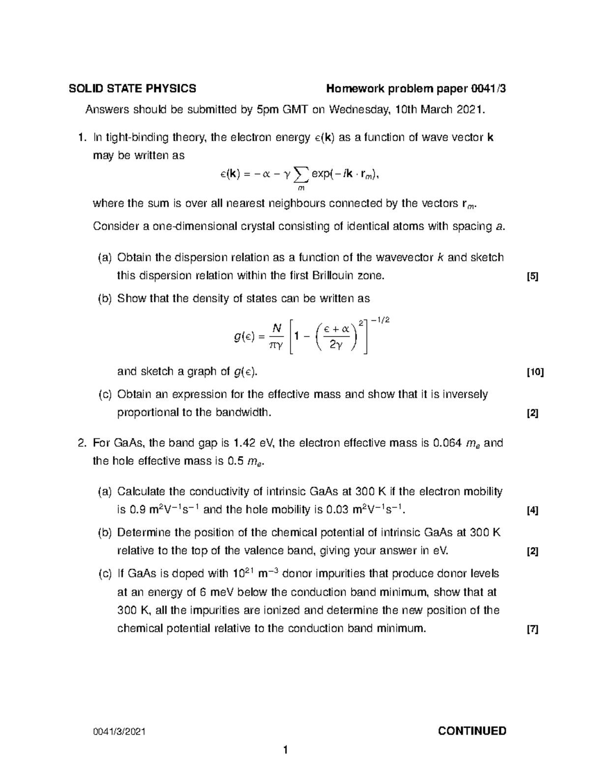 PS3 2021 - Questions of third problem sheet - Solid State Physics ...