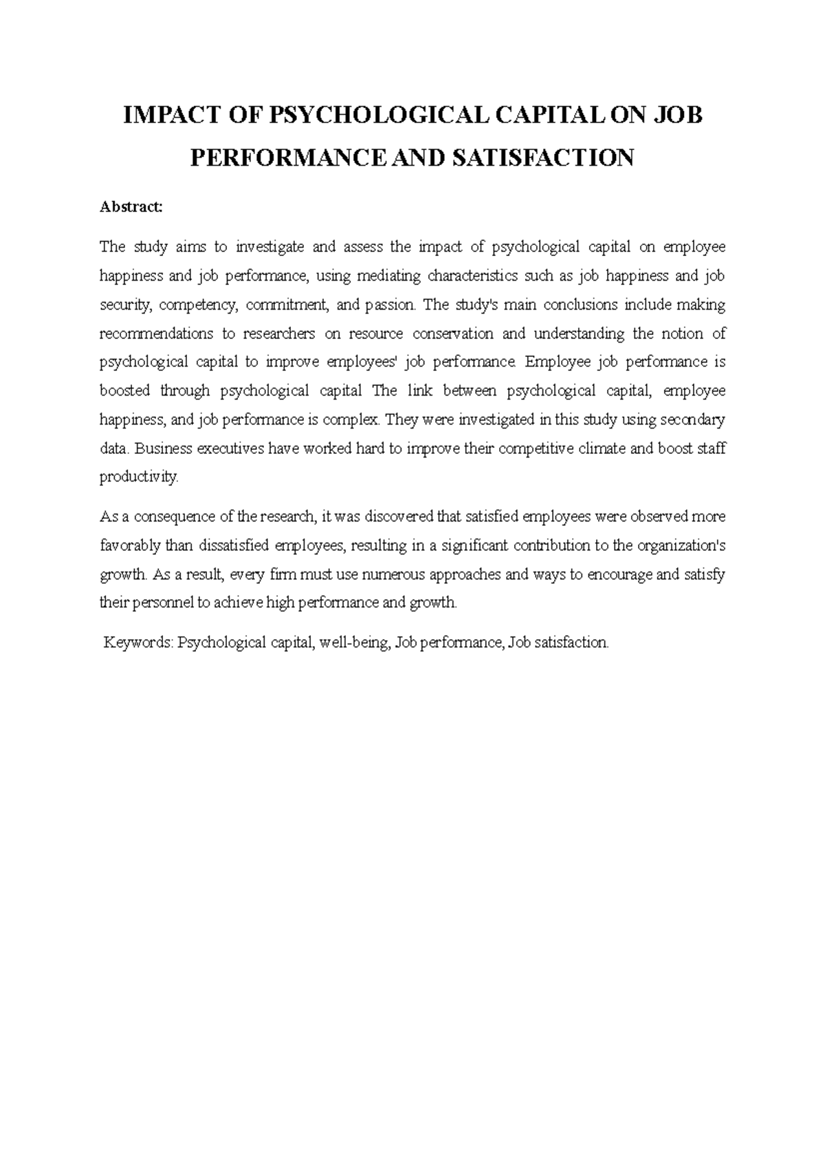Research Paper Final edit - IMPACT OF PSYCHOLOGICAL CAPITAL ON JOB ...