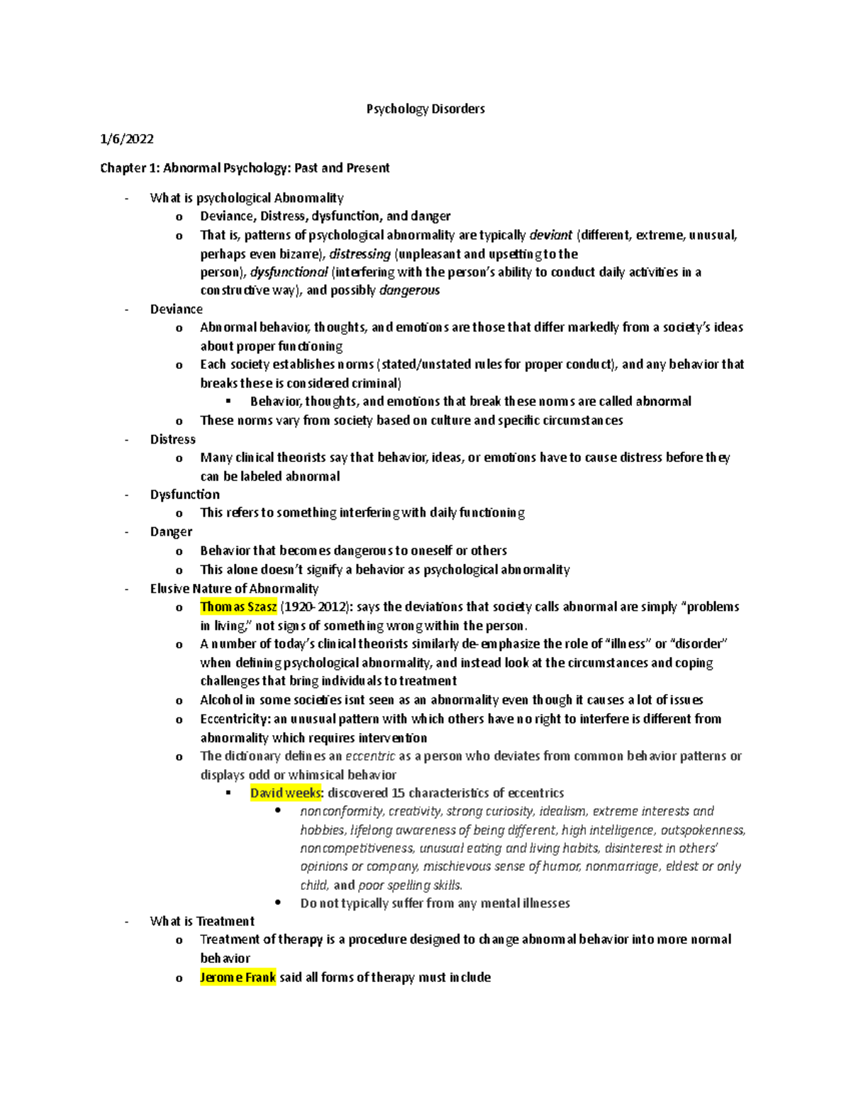 Psy 3360 book notes - Psychology Disorders 1/6/ Chapter 1: Abnormal ...