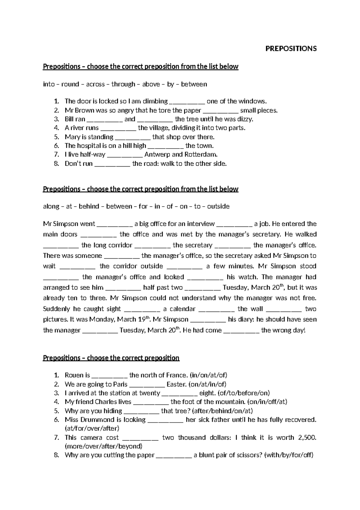 Prepositions ex. - ede - PREPOSITIONS Prepositions – choose the correct ...