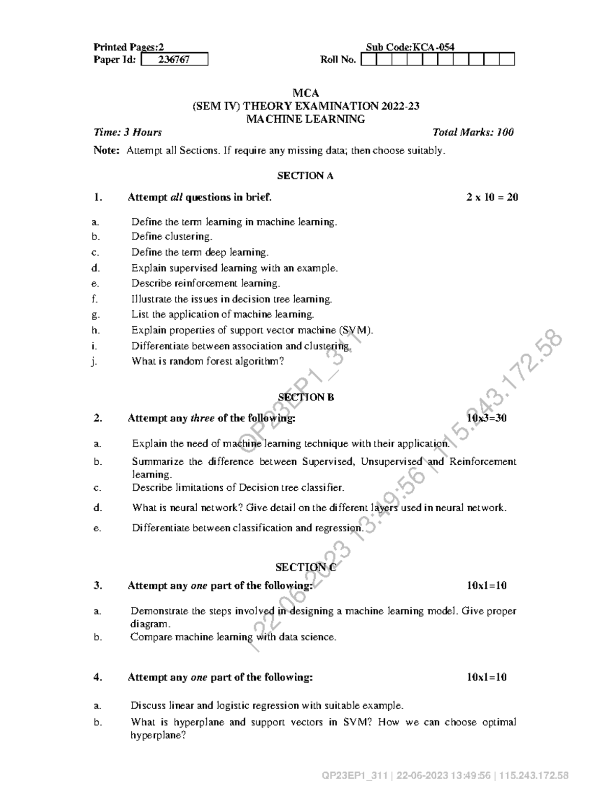 KCA054 ML Question Paper - QP23EP1_ | 22-06-2023 13:49:56 | 115.243 ...