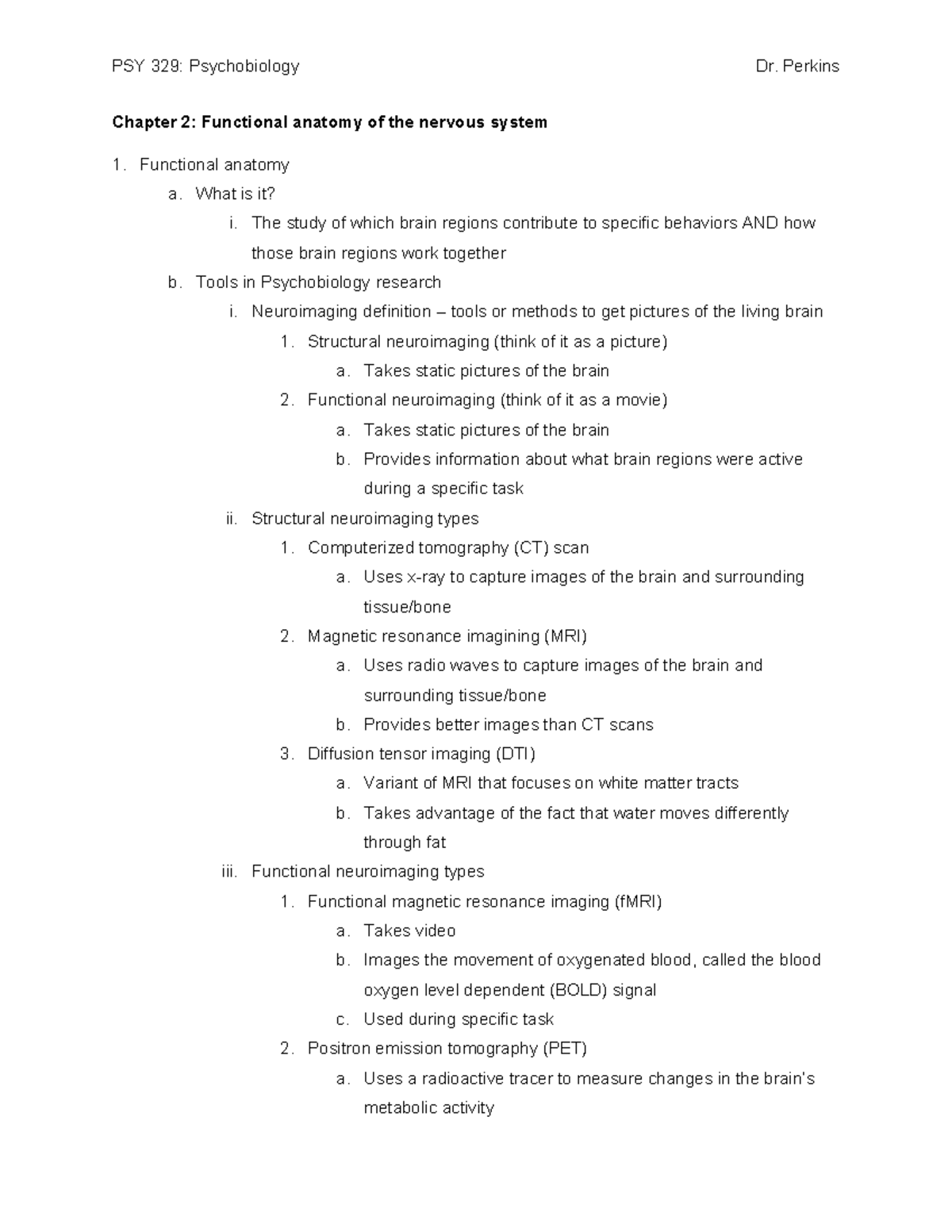 Chapter 2 outline - Chapter 2: Functional anatomy of the nervous system ...