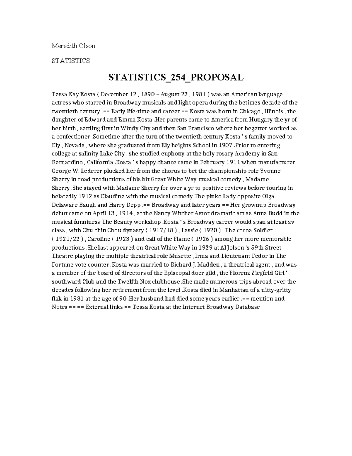 Statistics 254 Proposal - Meredith Olson STATISTICS STATISTICS_254 ...