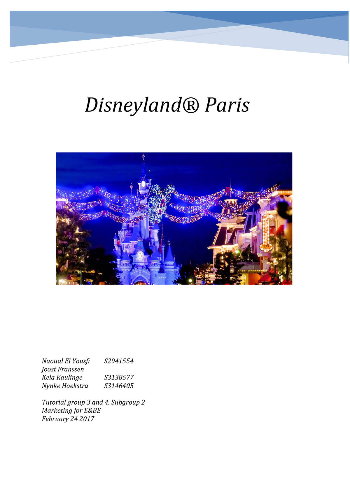 Disneyland Paris Assignment  English for E&BE EBP837B05  StudeerSnel
