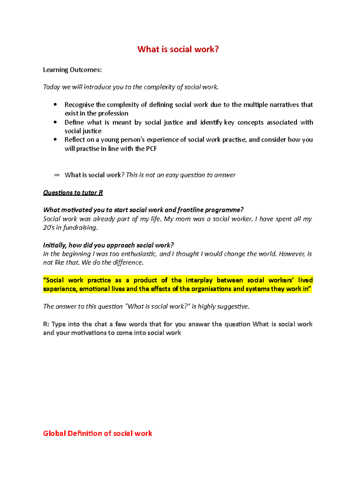 What is social work - Definitions - What is social work? Learning ...