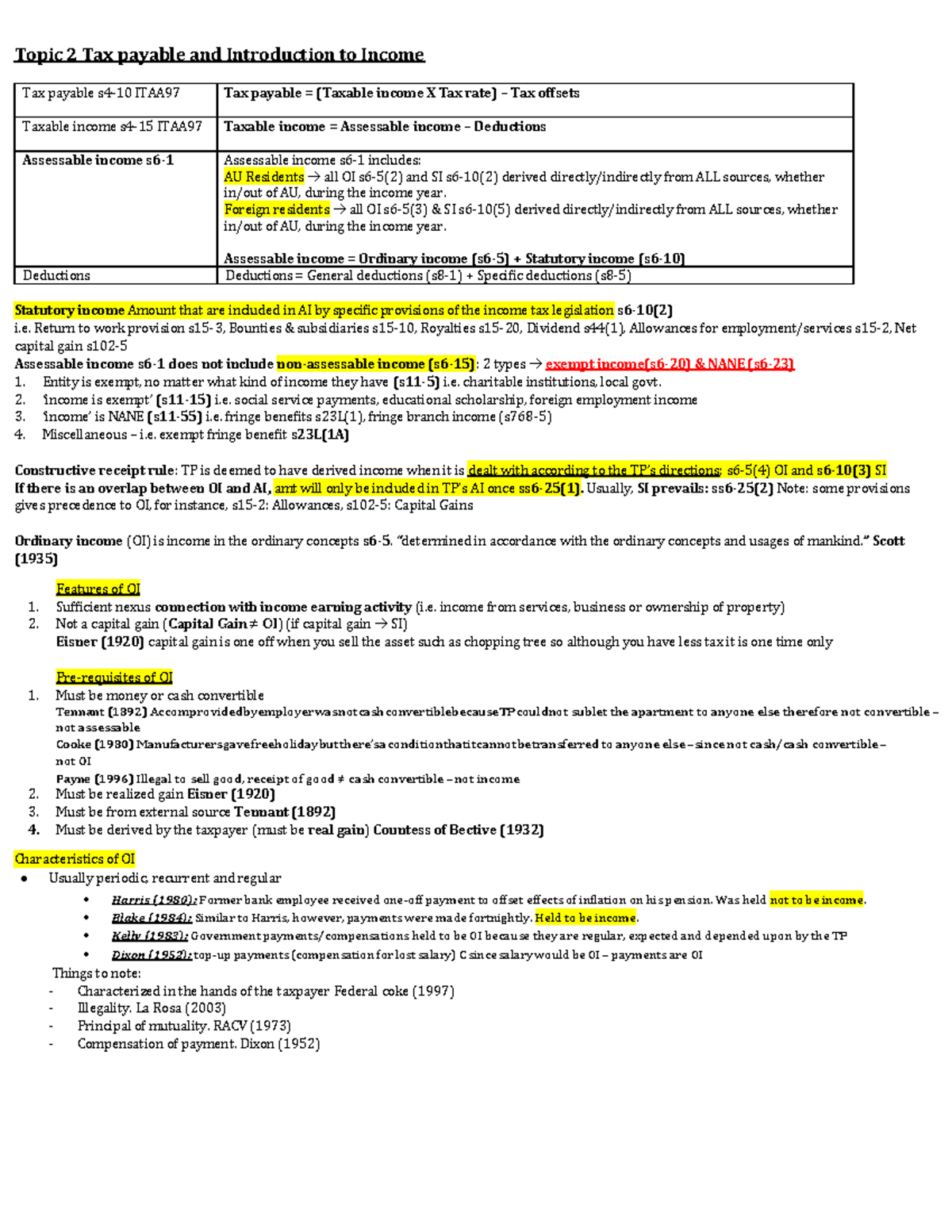 Tax notes - Warning: TT: undefined function: 32 Topic 2 Tax payable and ...
