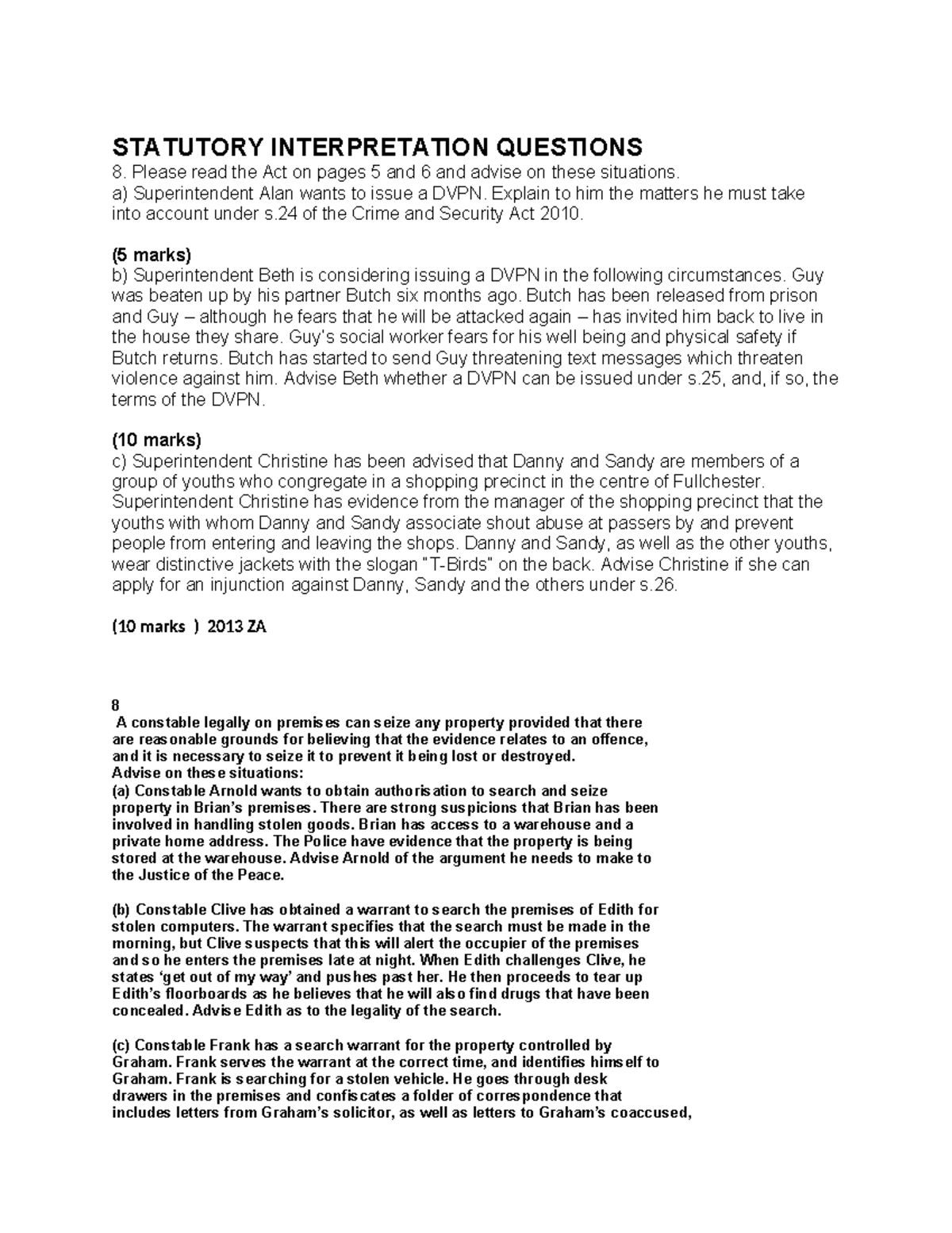 Statutory Interpretation Questions STATUTORY INTERPRETATION QUESTIONS