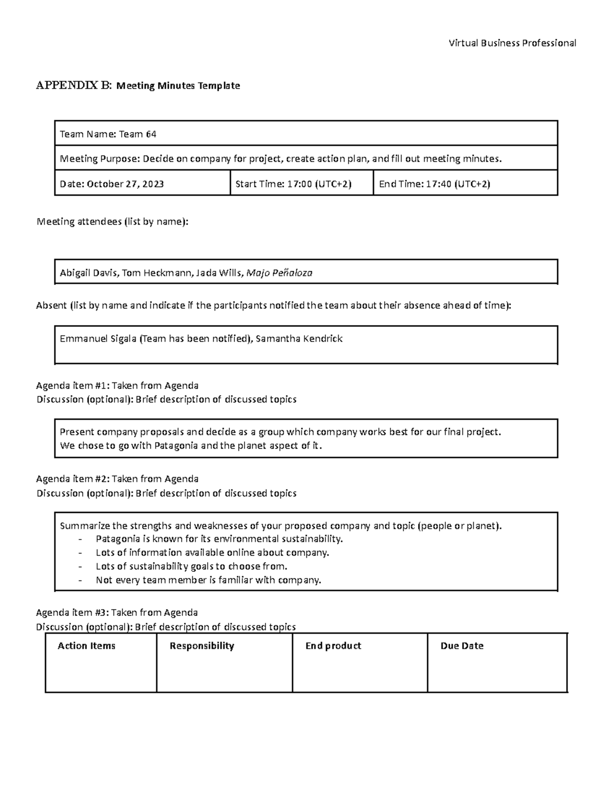 VBP Appendix B - 10 27 - Virtual Business Professional APPENDIX B ...