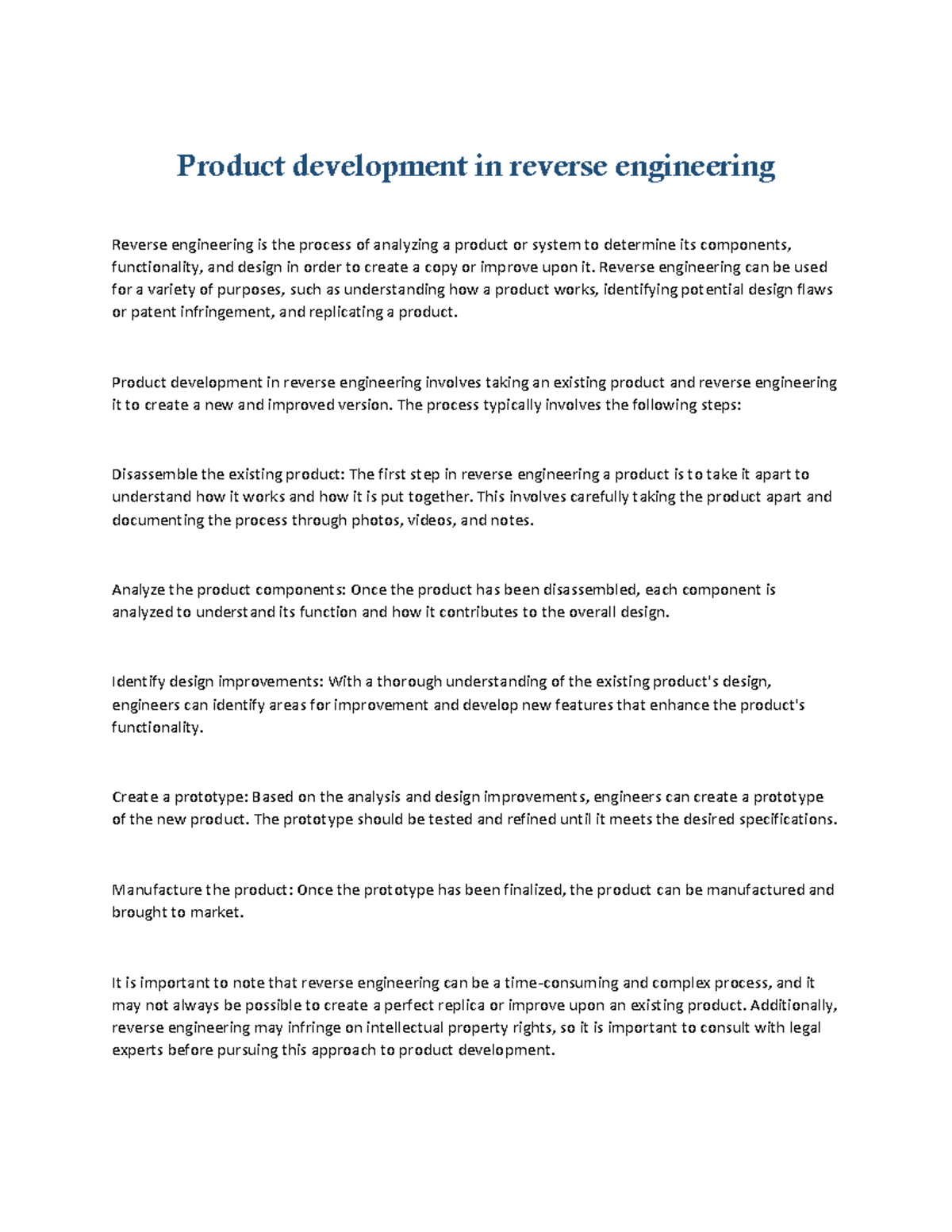 Product Development IN Reverse Engineering Product Development In