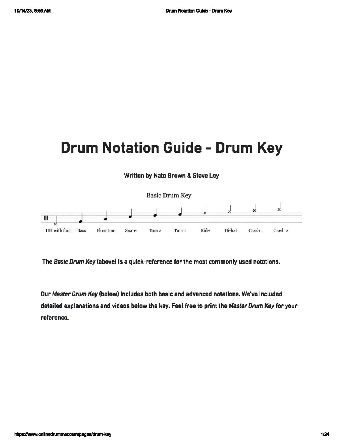 Drum Notation Guide Drum Key modelo de petição Studocu