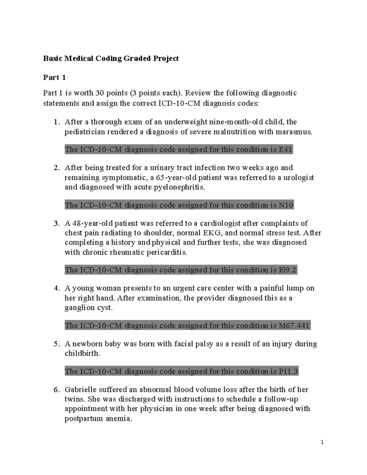 Basic Medical Coding Graded Project 1111 - Basic Medical Coding Graded ...