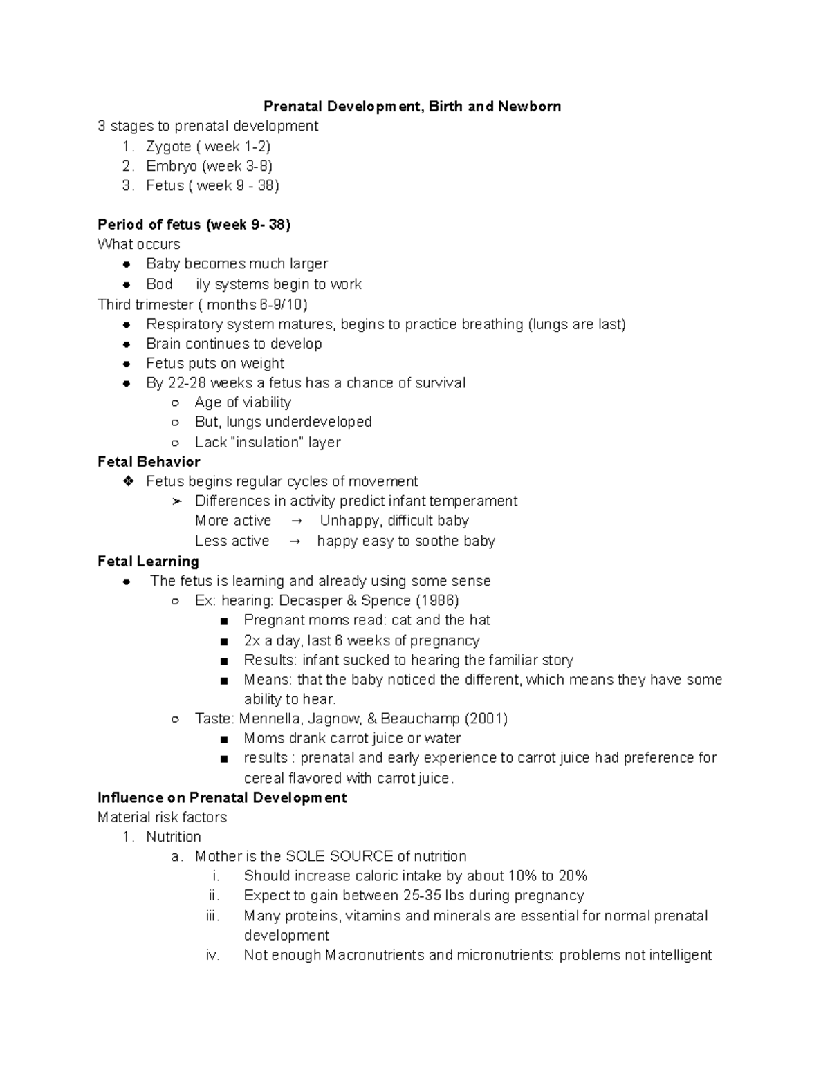 Feb 15, 2018 - Lecture notes 3 - Prenatal Development, Birth and ...