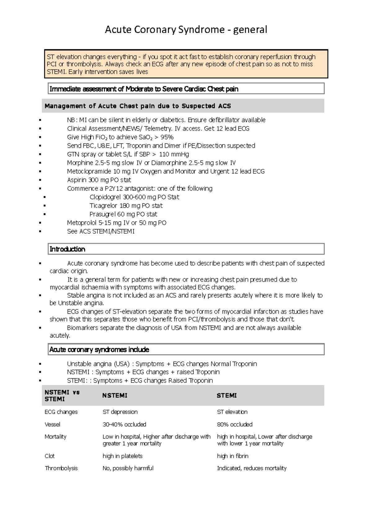 Acute coronary syndrome - general - ST elevation changes everything ...