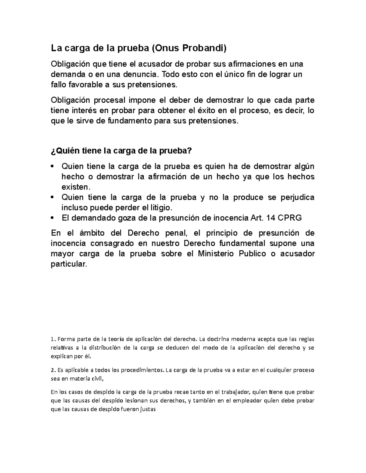 La carga de la prueba, caracteristicas, su aplicacion y teorias Teoria del proceso Studocu